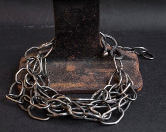 Handmade Oxidized Silver Chain Bracelet: Chunky Brutalist Jewelry
