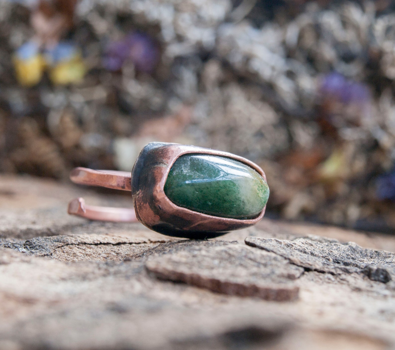 Green agate Stone ring Agate copper jewelry Adjustable ring Etsy