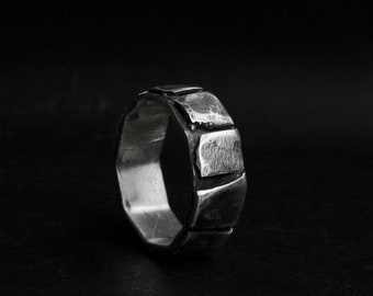 Sterling silver band Brutalist silver ring Wide silver band ring Raw silver ring Oxidized silver bands