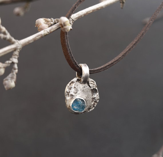 Rustic Silver Apatite Necklace: Raw Stone Pendant Jewelry