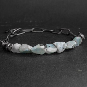 Raw Larimar Stone Bracelet: Sterling Silver Chain, Rustic Jewelry image 5