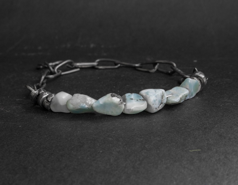 Raw Larimar Stone Bracelet: Sterling Silver Chain, Rustic Jewelry image 5
