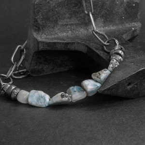 Raw Larimar Stone Bracelet: Sterling Silver Chain, Rustic Jewelry image 6