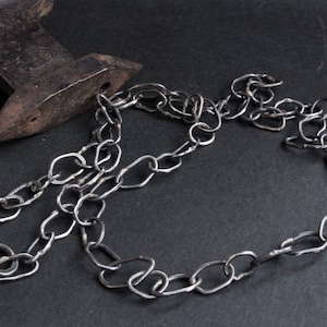 Handmade Oxidized Sterling Silver Chain Necklace: Unisex Rustic Style
