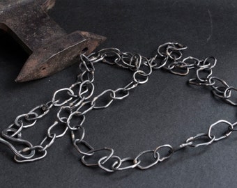 Raw necklace, Handmade chain necklace, Oxidized silver necklace, Raw sterling silver, Rustic silver chain, Unisex silver chain, Handmade raw