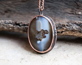 Agate stone Necklace agate Pendant stone Copper necklace Copper stone jewelry Patina jewelry pendant Anniversary gift for wife Agate gift