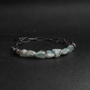 Raw Larimar Stone Bracelet: Sterling Silver Chain, Rustic Jewelry image 4