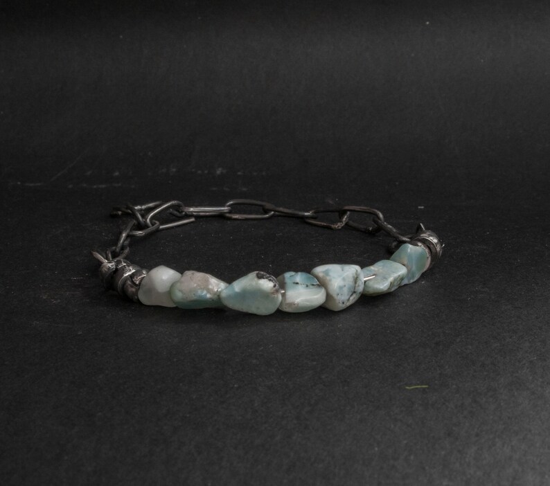 Raw Larimar Stone Bracelet: Sterling Silver Chain, Rustic Jewelry image 4