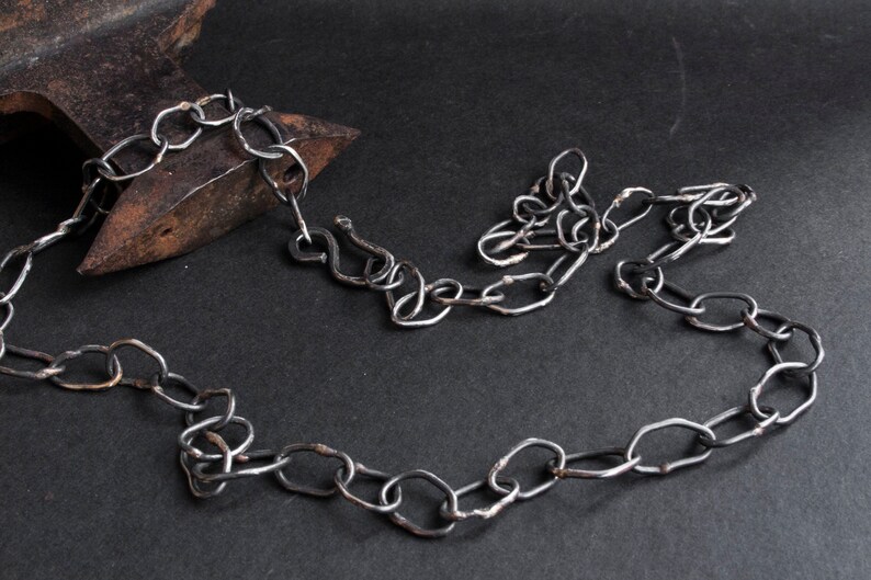 Raw necklace Handmade chain necklace Rustic silver chain Unisex silver chain Raw sterling silver Oxidized silver necklace Handmade raw