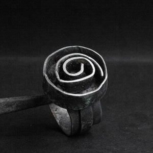 Heavy Oxidized Sterling Silver Ring: Brutalist Contemporary Jewelry