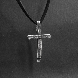 Rustic Silver Cross Necklace: Unisex Raw Silver Pendant