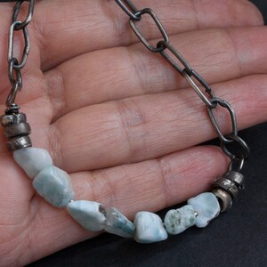 Raw Larimar Stone Bracelet: Sterling Silver Chain, Rustic Jewelry image 2