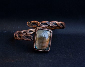 Labradorite cuff Copper bracelet Stone labradorite cuff Rustic bracelet stone Wrap cuff copper Labradorite stone bracelet Adjustable cuff
