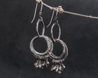 Geoxideerde Sterling Zilveren Artisan Earrings Zilver Bungelende Oorbellen Statement Oorbellen Teardrop Oorbellen Geoxideerd sterling zilver Rustiek zilver