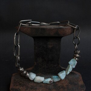 Raw Larimar Stone Bracelet: Sterling Silver Chain, Rustic Jewelry image 3