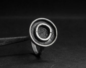 Oxidized Sterling Silver Circle Ring: Rustic Patina Jewelry