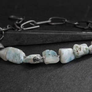 Raw Larimar Stone Bracelet: Sterling Silver Chain, Rustic Jewelry image 7