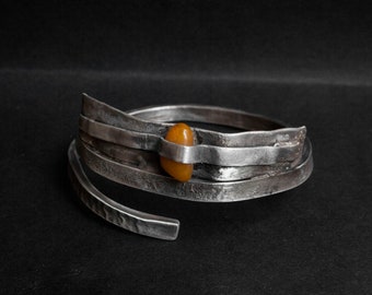 Oxidized Silver Statement Bracelet: Modern Brutalist Jewelry