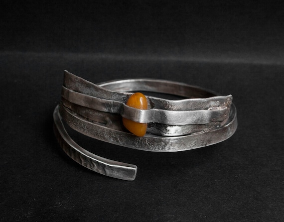 Oxidized Silver Statement Bracelet: Modern Brutalist Jewelry