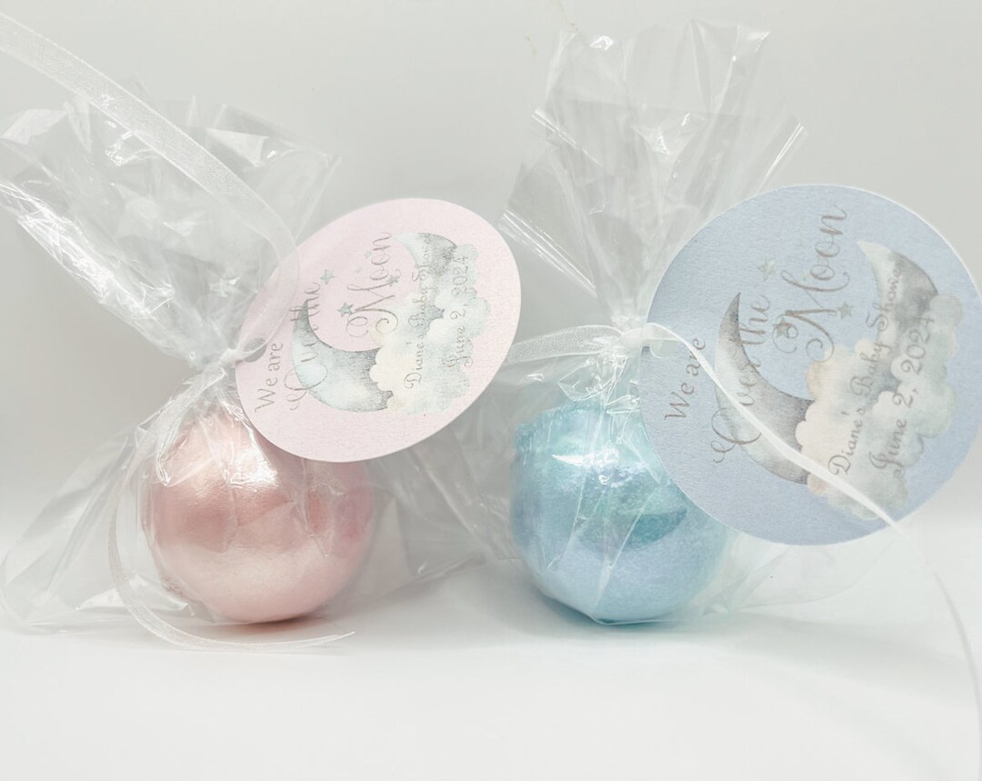 25pc Personalized Bath Bomb Baby Shower Favors/over the Moon/pink/blue