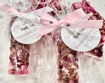 Mini Soap Favors/Rose petals/Bridal Showers/Baby Showers/Petals and Prosecco/Pink/Personalized