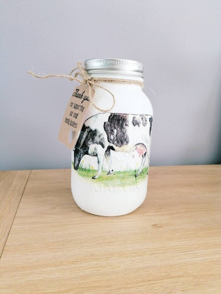 Dairy Cow Mason Jar Handmade Storage Jar Dried Flower Vase Etsy UK