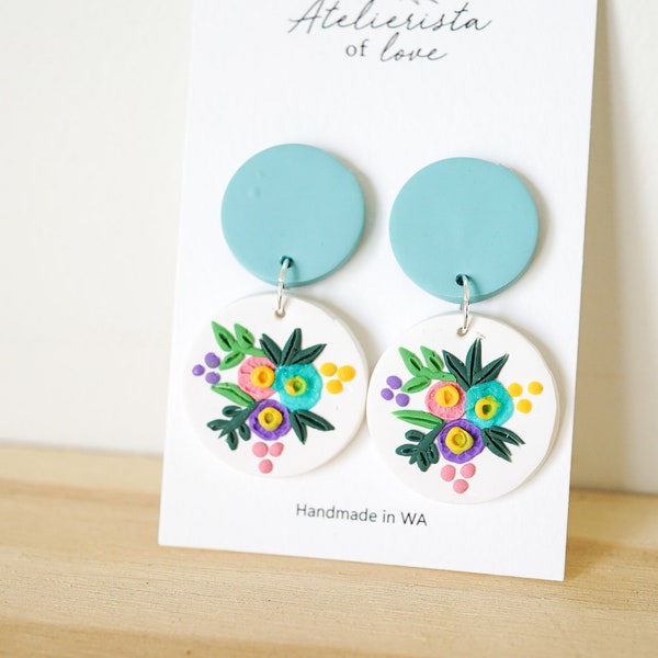 Floral Print Polymer Clay Earrings