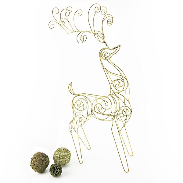Christmas Reindeer - Vintage || Tall Wire Brass Reindeer | Outdoor Christmas Decorations | Outdoor Christmas Reindeer | Reindeer Decorations