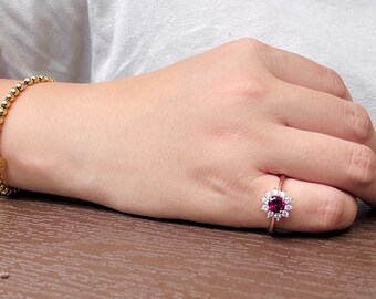 Exquisite AAA Purple Rhodolite Garnet Ring in Plated Rose Gold - Princess Diana Inspired Design - Perfect January Birthstone Gift-Adjustable