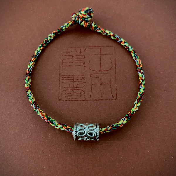 Corde multicolore faite à la main avec perle de seau tibétain Silve -Six Mots Proverbes-« Om mani padme him »-Mala Bracelet-Yoga Méditation