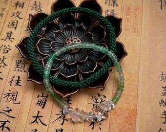 Handmade Tibet Bracelet, Macrame Weave, layered Bracelet, Green Strawberry Quartz Mala, Enhance Personal Charm, Attract Good Relationships