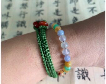 Handmade Twin Lucky Rope with Gem Beads Bracelets or Anklets for Men or Women-Handmade Tibetan Bracelets-Gifts for Couples or Friends