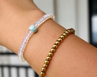 Protection Healing-Opal Turquoise Bracelet /White Crystal Phone Charm-Cleanses Energy Field-Wards Off Negative Energies-Balances Chakras