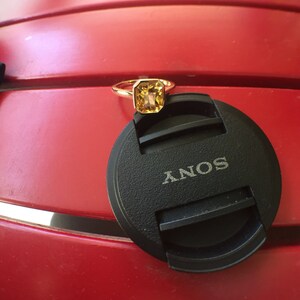 Fancy Vivid Yellow diamond zircon 18k gold ring image 4