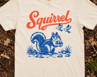 Squirrel Shirt: Comfort Colors Vintage Retro Woodland Animal Graphic Tee, Patina Blue Ink, Forestcore Cottagecore Animalcore Unisex Gift