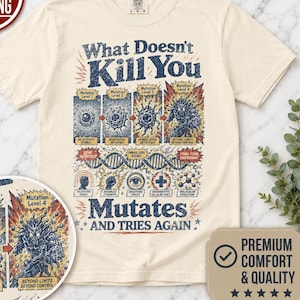 What Doesnt Kill You Mutates Vintage Comic Shirt, Retro Comfort Colors® Science Fiction T-Shirt, 90s Mutation Humor Unisex Tee