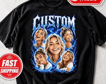 カスタムフォトシャツ、パーソナライズされた顔グラフィックTシャツ、カスタムコンフォートカラーシャツ、ヴィンテージブートレッグTシャツ、フォトコラージュギフト、迅速配送