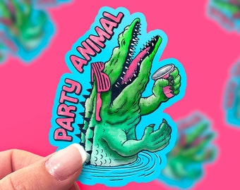 Party Animal Sticker, Alligator Sticker, Pool Party, Cadeau voor haar, Vinyl, Grappig cadeau, dierensticker, anime Sticker, Kawaii sticker