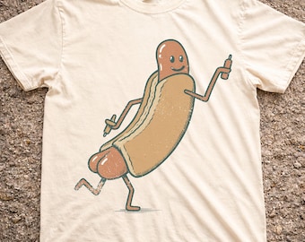 Comfort Colors® grappig grafisch hotdog-shirt: schattig hotdog-shirt, retro foodie-shirt, wiener-cartoon, uniseks cadeau