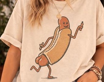T-shirt graphique hot-dog drôle : t-shirt rétro humoristique pour gourmets