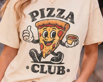 Chemise Pizza Club : t-shirt amusant amateur de pizza, chemise graphique rétro pour gourmets, t-shirt tranche de pizza mignon, chemise nourriture aux couleurs confortables, t-shirt unisexe