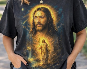 Chemise art Jésus : t-shirt chrétien couleurs confort, chemise graphique Jésus vintage, t-shirt esthétique Faith, streetwear chrétien, chemise art religieux