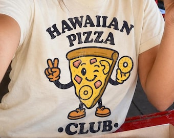 Comfort Colors® Hawaiian Pizza Club T Shirt Funny Pizza Lover Gift Retro Cartoon Graphic Tee Pineapple Pizza Shirt