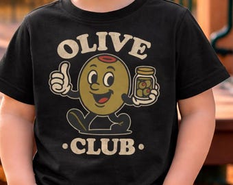 Chemise pour tout-petit club olive, t-shirt mignon pour gourmets drôle, graphique rétro olive, chemise collation pour tout-petits, t-shirt unisexe pour tout-petit, idée cadeau pour tout-petit