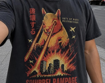 Vintage Squirrel Rampage Grafik Tee: Retro Horror Film Shirt