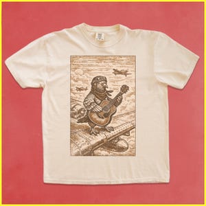 Comfort Colors Aviator Pigeon Shirt: Vintage Pilot Bird Guitar Graphic Tee, Unisex Weirdcore Animalcore Touristcore Dadcore Gift