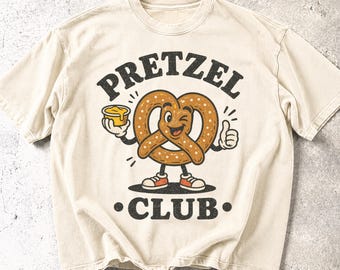 プレッツェルクラブ ヴィンテージグラフィックTシャツ、レトロコンフォートカラーズ®プレッツェルシャツ、おもしろいグルメTシャツ、スナック好きへのギフト、90年代フードユニセックスシャツ