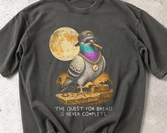 Comfort Colors Quest For Bread Pigeon シャツ 面白いギャングスターバードTシャツ パン好きと都会のゴブリンのためのアーバンピジョングラフィックTシャツ