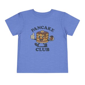 Toddler Pancake Club Shirt Bella Canvas Vintage Breakfast Tee, Funny Food Graphic Gift for Boys Girls Brunch Outfit Heather Columbia Blue