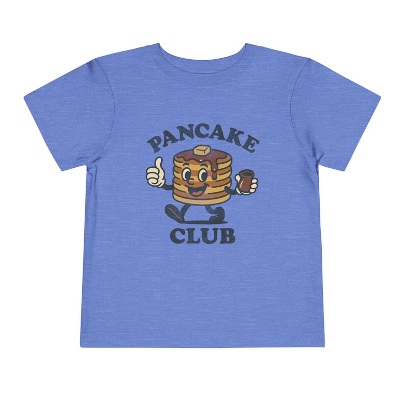 Toddler Pancake Club Shirt Bella Canvas Vintage Breakfast Tee, Funny Food Graphic Gift for Boys Girls Brunch Outfit Heather Columbia Blue